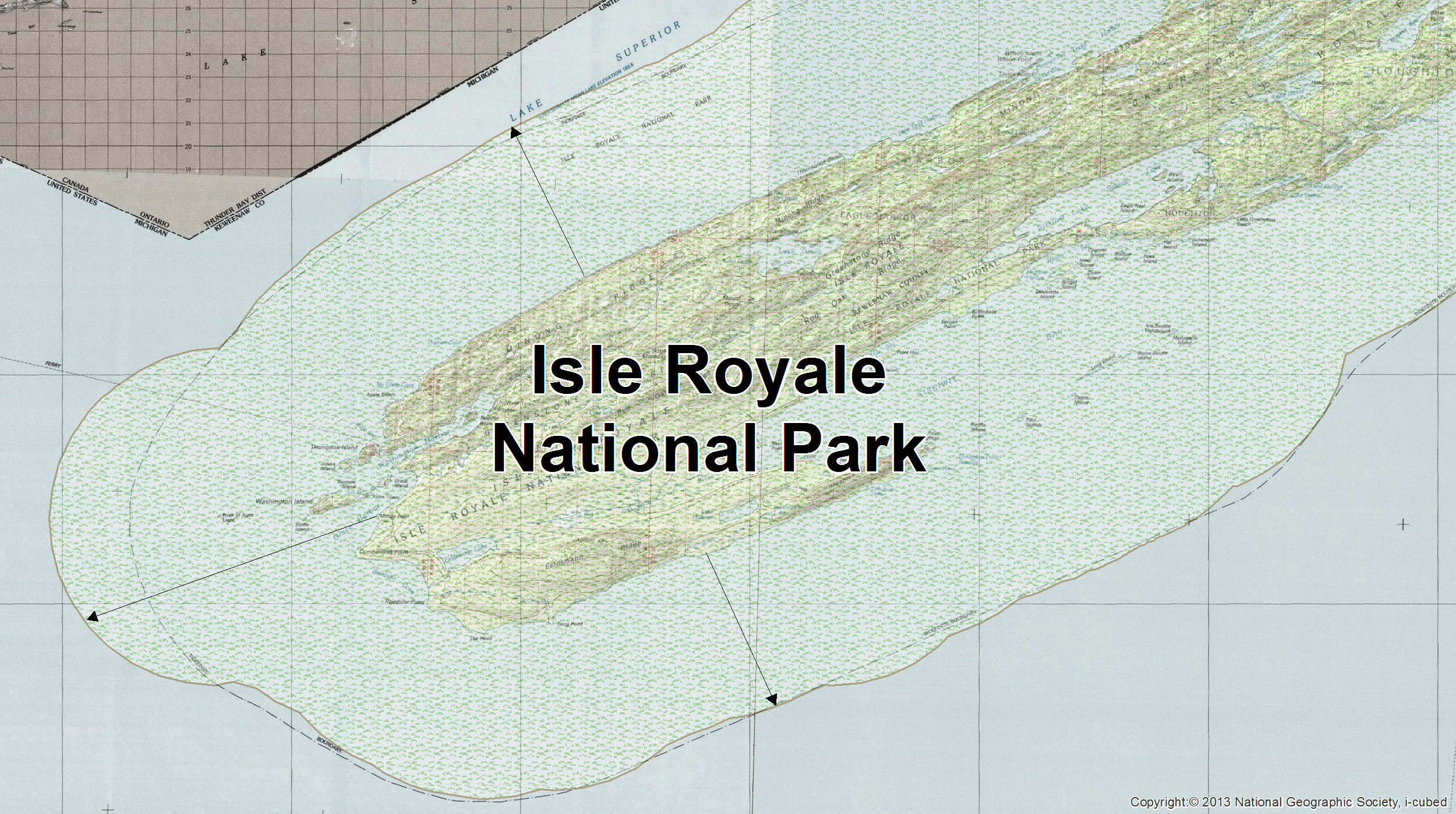 lt= Any polygonal features that intersect the park boundary will contain "false" shorelines.