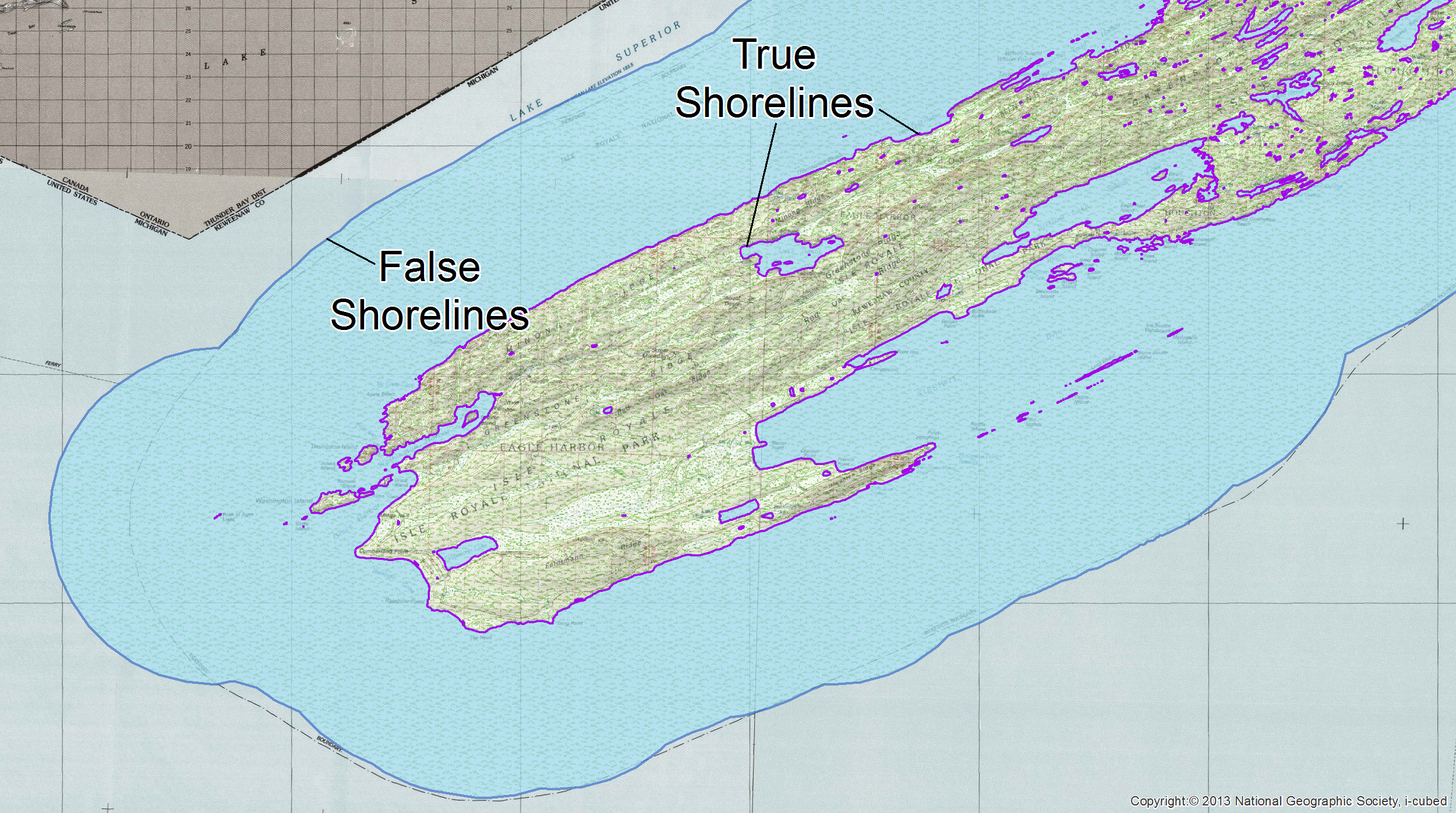 lt= "False" shorelines were manually deleted using the split tool. The "Calculate Geometry" tool was employed to calculate miles of all true shorelines within each park.