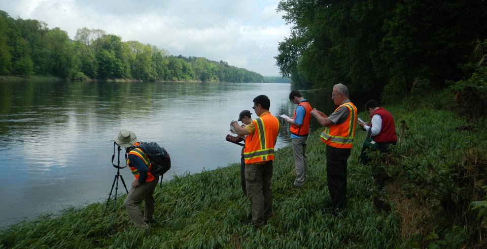Scientists along the river at Delaware Water Gap