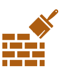 orange icon of paint brush and brick wall