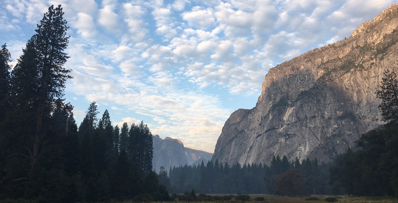 Clouds moving over the peaks in Yosemite National Park