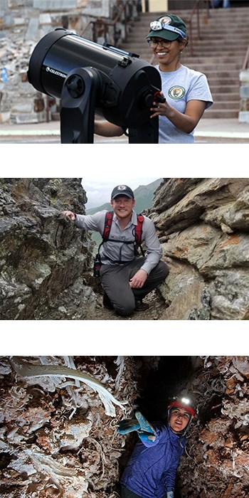 Past SIP Participants Image of SIP participants conducting field work at Great Basin National Park, Denali National Park, and Grand Canyon National Park