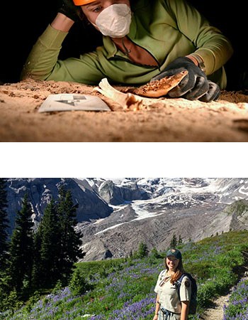 Compilation 3 Image of past SIP participants conducting field work at Grand Canyon National Park and Mount Rainier National Park