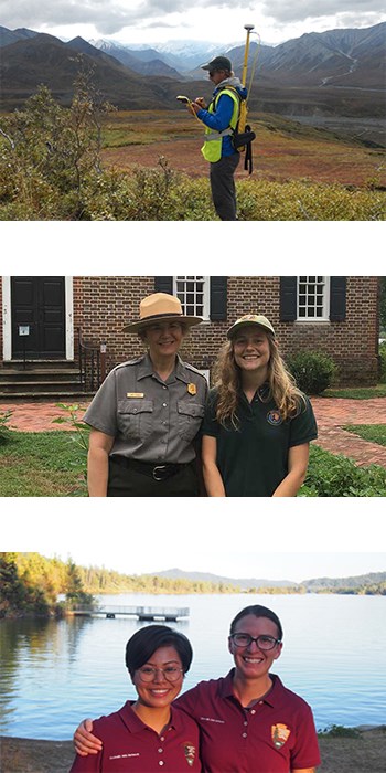 Past SIP Participants Image of SIP participants conducting field work in Denali National Park, George Washington Birthplace National Monument, and Whiskeytown National Recreation Area