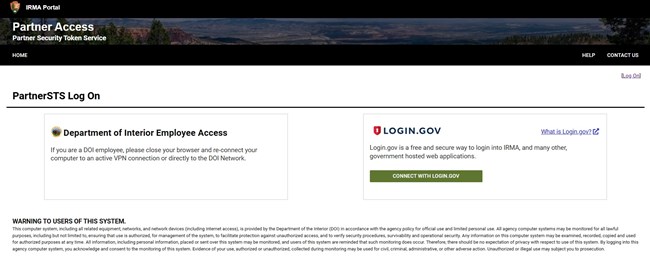 Partnerloginscreen Partner Access screen with button labeled Connect with Login.gov