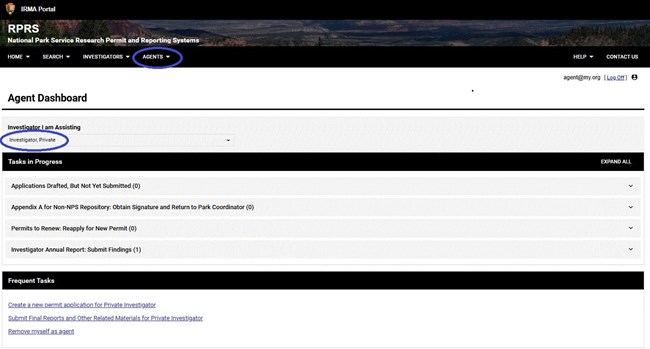 ShareAccountAccess4 A user's Agent Dashboard that allows them to view and act on account information of another user. The logged in user is named agent. A field called "Investigator I am Assisting" shows they are looking at the data for another user named investigator.