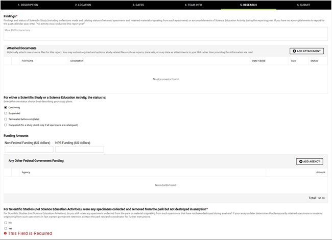 Screenshot of the form to submit an IAR. There are tabs at the top, text boxes, radio buttons, and options to attach documents.