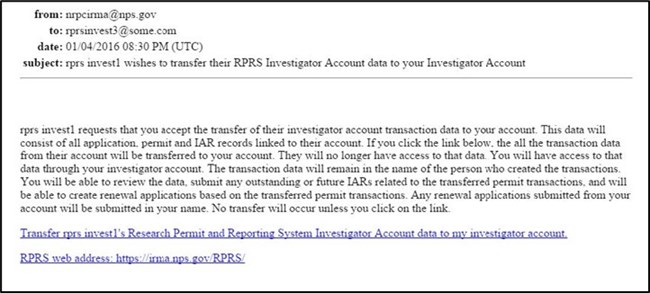 TransferAccount2 Image of system-generated email sent to the recipient.