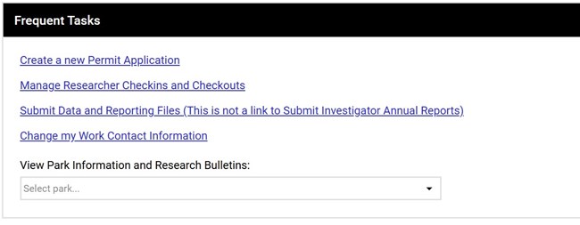 UpdateContactInfo1 The Frequent Tasks section of the Investigator Profile. There is a link to