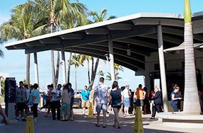 lt= Visitors at ticket kiosk World War II Valor in the Pacific National Monument