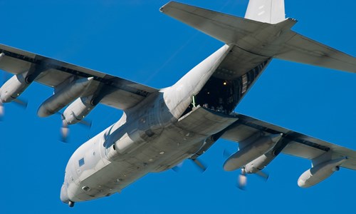 Large military jet in the sky