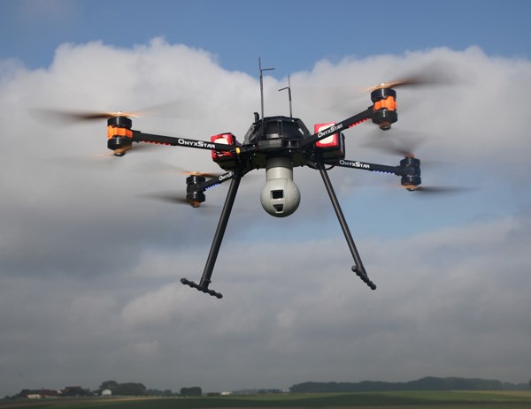 The unmanned aircraft system AltiGator civil drone OnyxStar Fox-C8 XT in flight