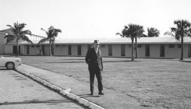 Conrad l. Wirth, National Park Service Director by the Flamingo lodge motel