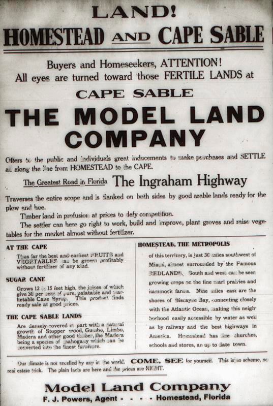 Advertisement for farm land in the Everglades