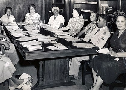 NCNW meeting in Mary McLeod Bethune Council House conference room of the Council House, ca. 1950.