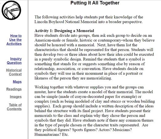 Lincoln Activity Example of the first activity in the lesson plan.