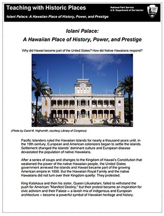 Iolani Palace NHL TwHP lesson plan