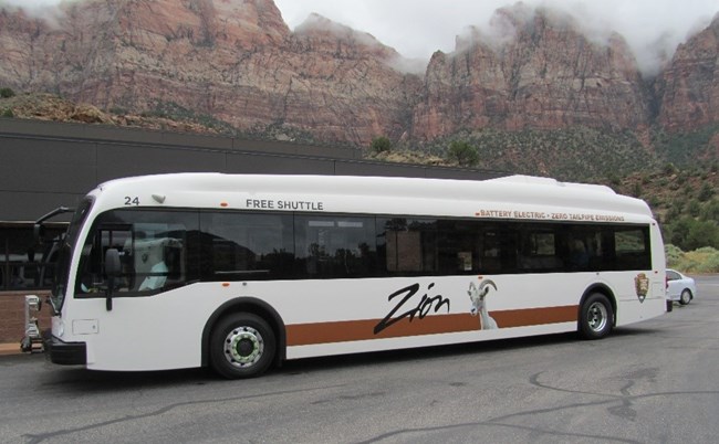 Zion Shuttle Bus parked at Zion National Park