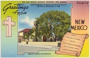 Postal de lino de San Miguel hacia 1930-1945. Por Alfred Mc Garr Adv. Ser. De la Colección de los Hermanos Tichnor. Cortesía de la Biblioteca Pública de Boston.