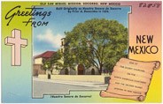 Postal de lino de San Miguel hacia 1930-1945. Por Alfred Mc Garr Adv. Ser. De la Colección de los Hermanos Tichnor. Cortesía de la Biblioteca Pública de Boston.