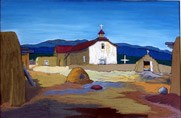 Picuris Pueblo, c. 1935-36. By Helmut Naumer, Sr. Pastel.