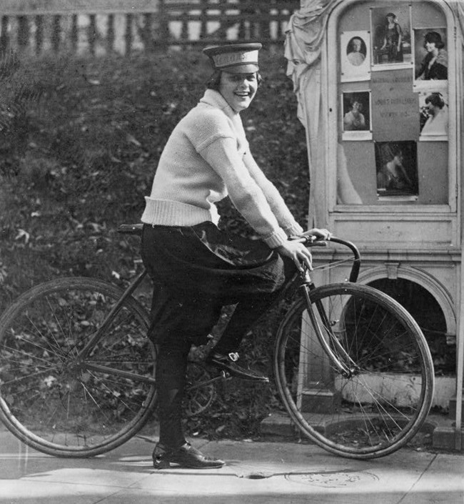 Photo of Julia Obear, messenger for National Woman's Party. Photo of Julia Obear, messenger for National Woman's Party.