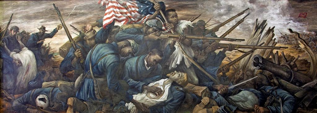 54th Massachusetts Regiment The 54th Massachusetts regiment with African American and white soldiers fighting at Fort Wagner, South Carolina.