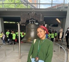 Photo of Jada Yolich with Liberty Bell behind her