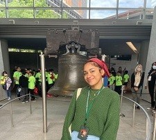 Photo of Jada Yolich with Liberty Bell behind her
