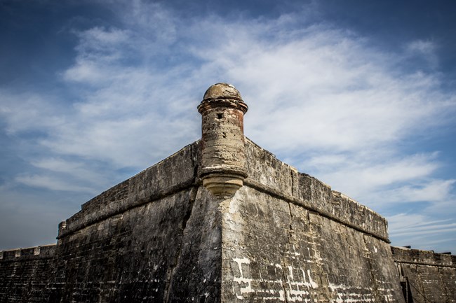 Corner of a large stone bastion.