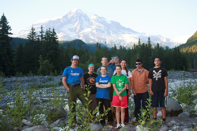 2013 SCA community crew  poses in front of Mt Rainier (NPS-Kevin Bacher)
