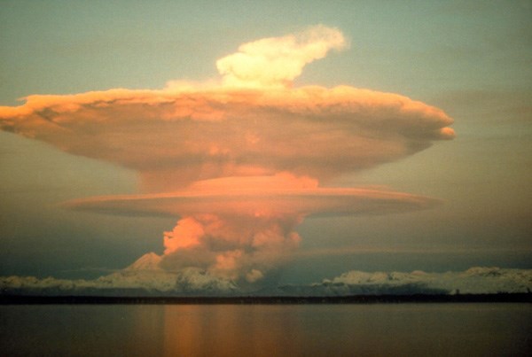 ash cloud over volcanic mountain peak