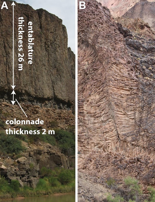 2 photos of jointed rock in desert cliffs