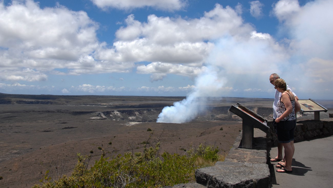 visitors at volcano overlook