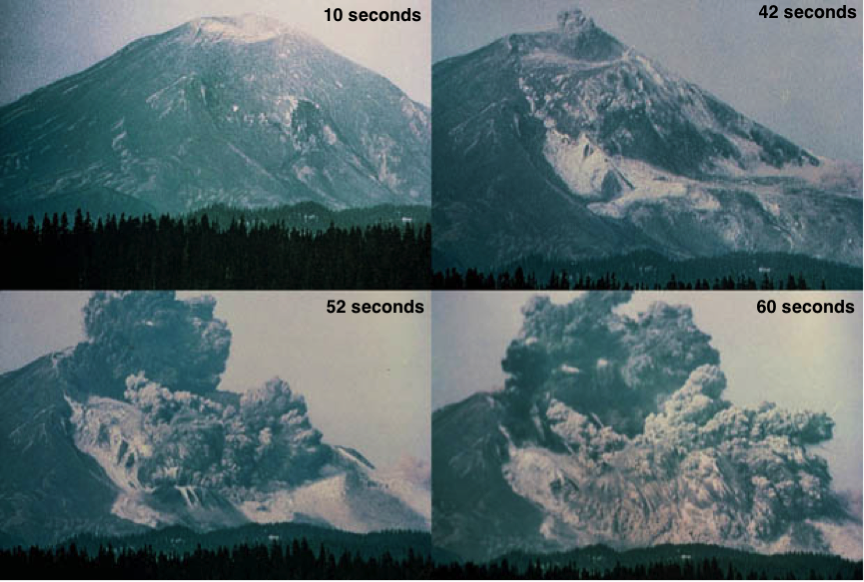 mt st helens erupton sequence img3151 4 photographs show sequential changes during the eruption of a volcanic mountain.