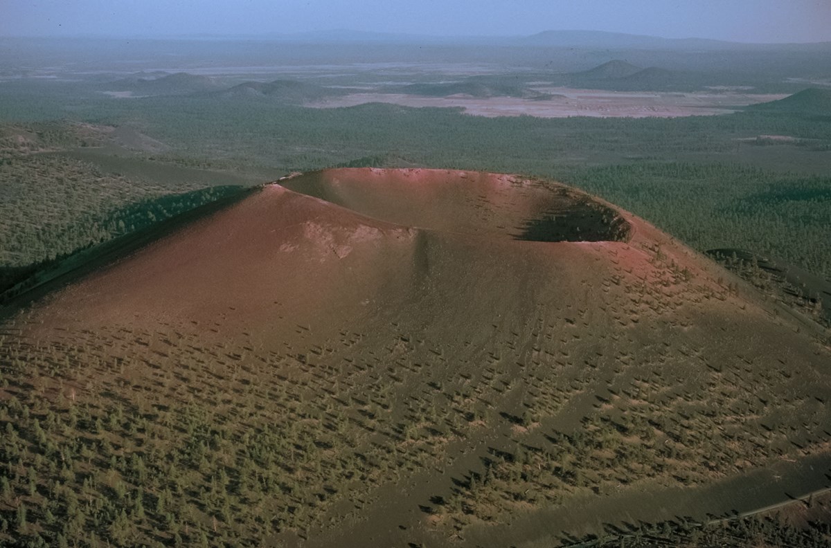 aerial view of a large cinder cone