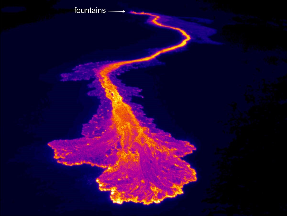 Thermal image of a lava flow channel.