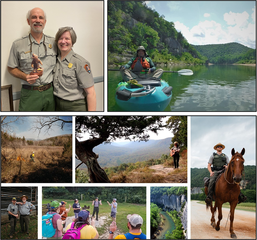 Wes Henry Wilderness Award Recipients include Mark Fincher (upper left), Jerry Goller (upper right), and the Buffalo National River team (lower two rows).