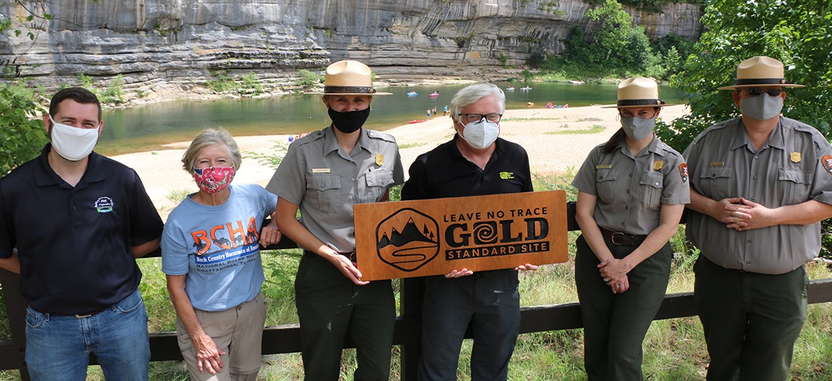 Staff receive award. Buffalo National River staff receive the Leave No Trace Gold Standard Site Award.