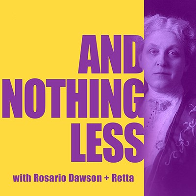 and nothing less podcast logo with carrie chapman catt