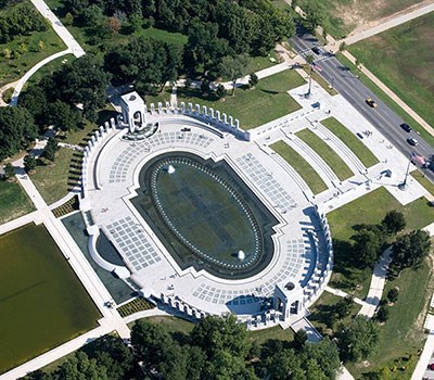 aerial view of the World War II Memorial on the National Mall