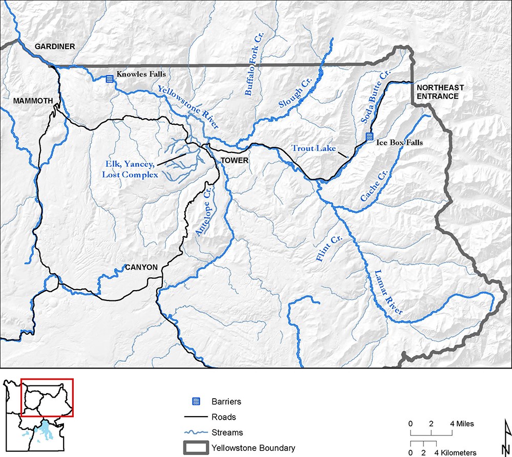 Waters in the northern portion of Yellowstone National Park.