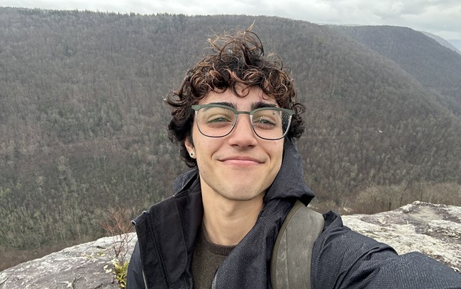A person hiking outdoors