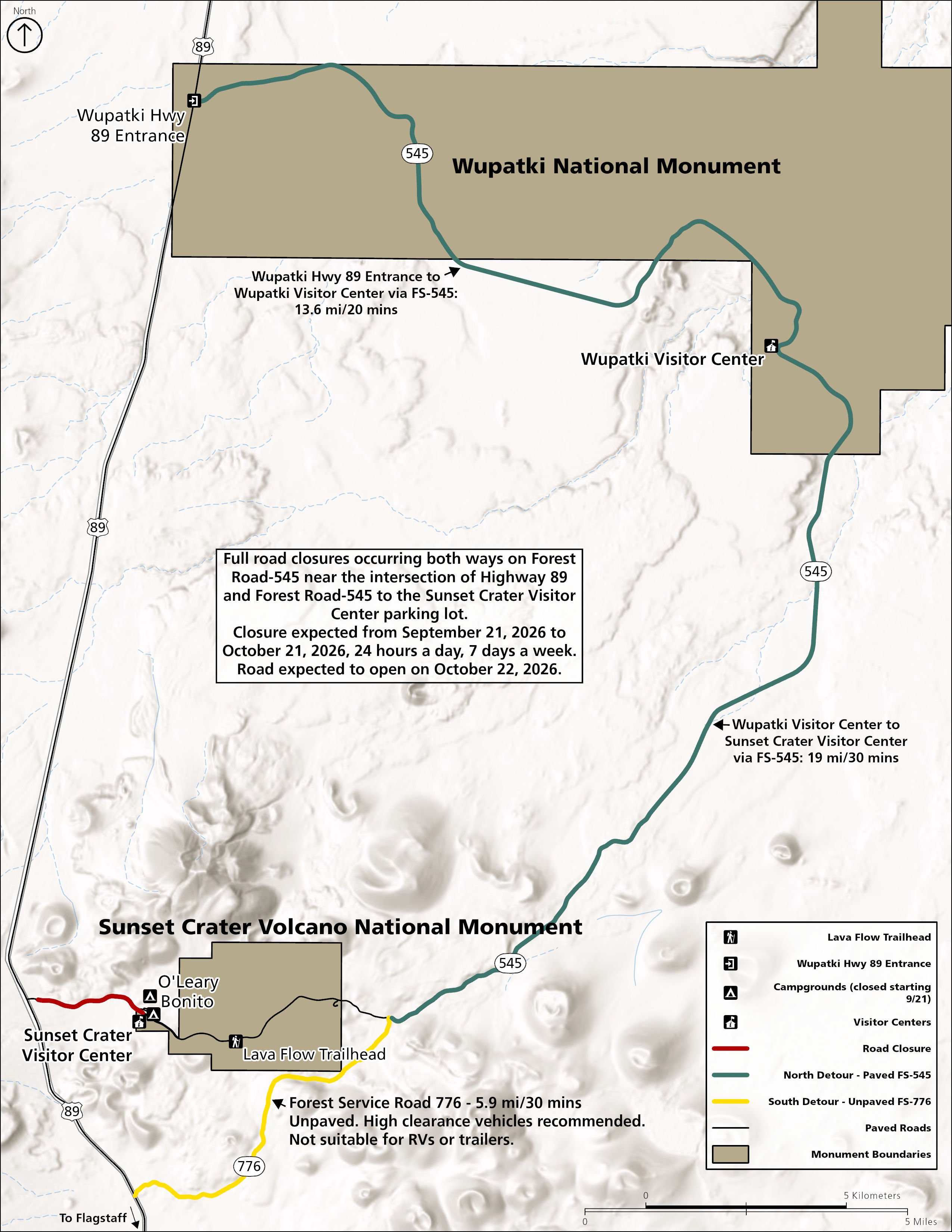 A map showing detour through the north entrance