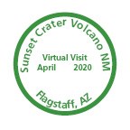 a round green stamp with the name and location of the monument and the words "Virtual Visit April 2020"