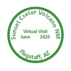 a round green stamp with the name and location of the monument and the words "Virtual Visit June 2020"