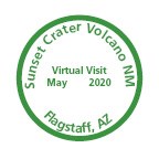 a round green stamp with the name and location of the monument and the words "Virtual Visit May 2020"