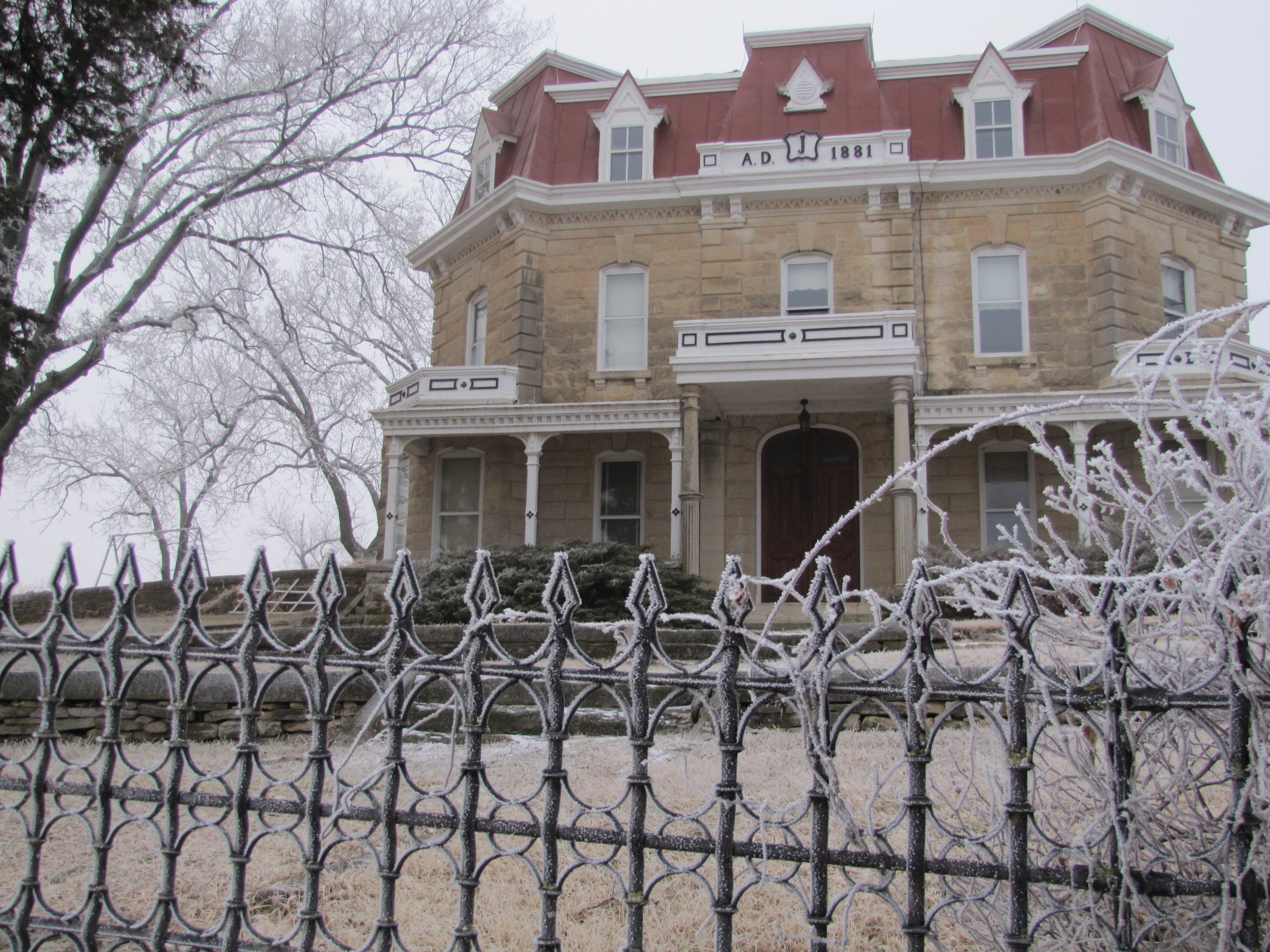 Winter frost on the historic house