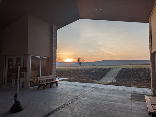 Visitor Center Breezeway Benches at sunset