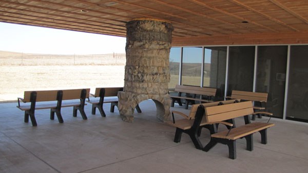 A tactile soil core exhibit of upland and bottomland prairie.